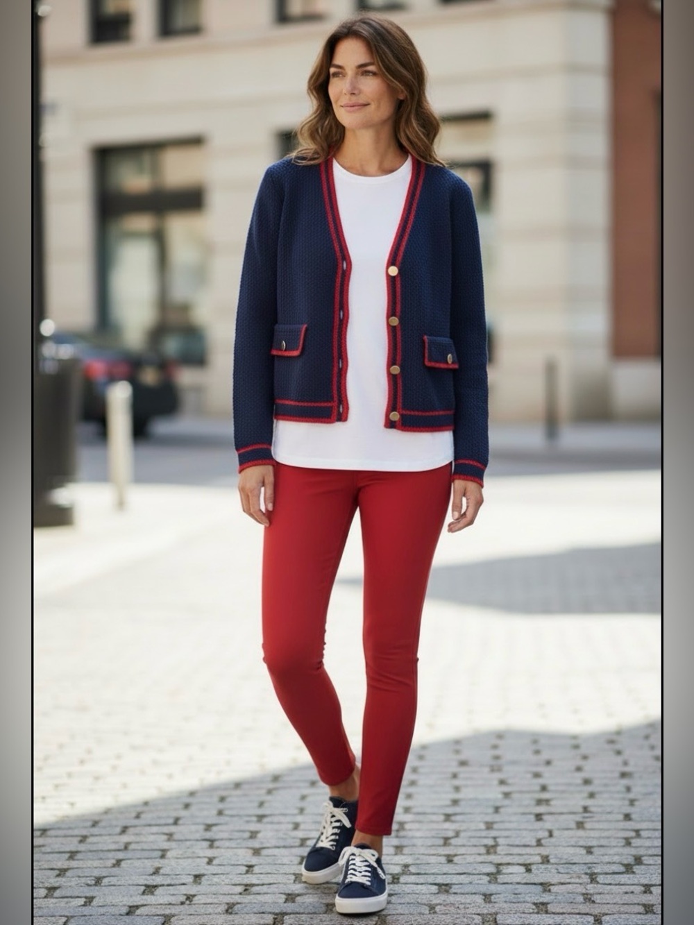 St. John's Bay Navy Knit Cardigan with Red Trim